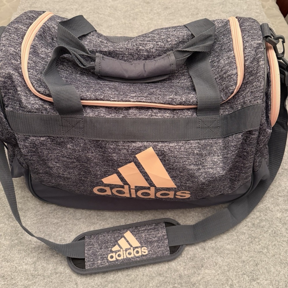 Adidas Defender III Duffel Bag Adjustable Shoulder Strap Heather Gray & Pink